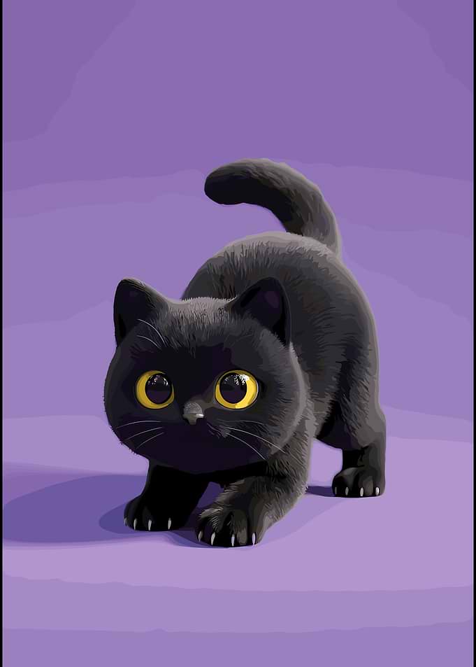 Cute Black Kitten on Purple Background