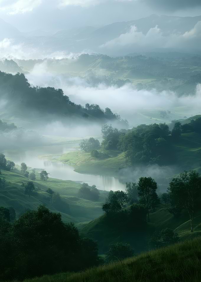 Misty Valley Landscape with River