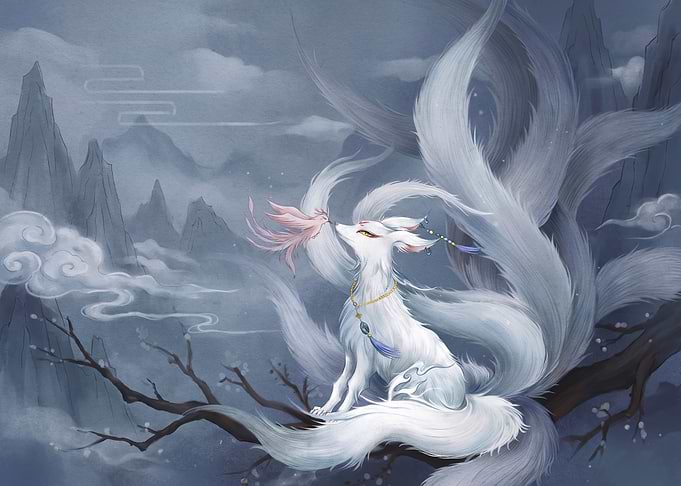 Nine-Tailed Fox and Small Bird