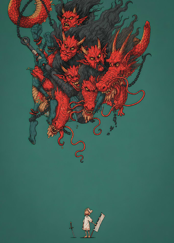 Small Child Facing Red Demon Horde