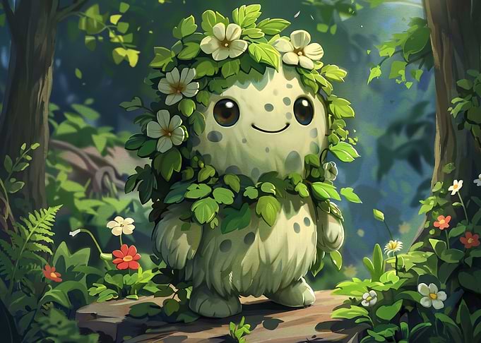 Cute Forest Creature with Flowers