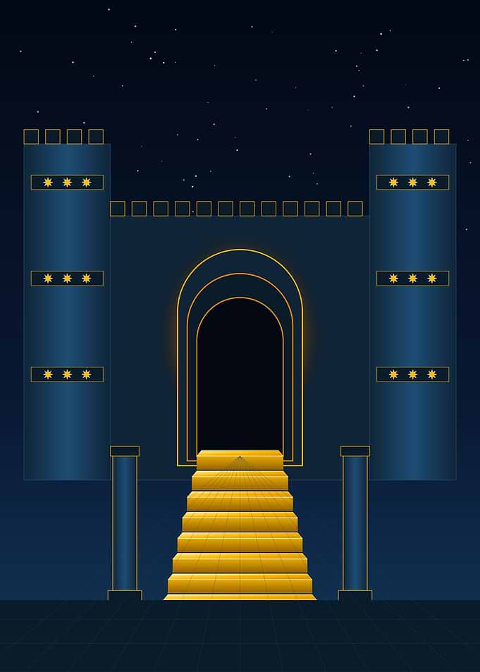 Minimalist Golden Staircase to Castle Gate