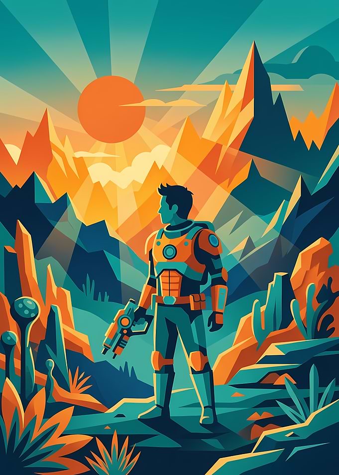 Futuristic Space Explorer on Alien Planet