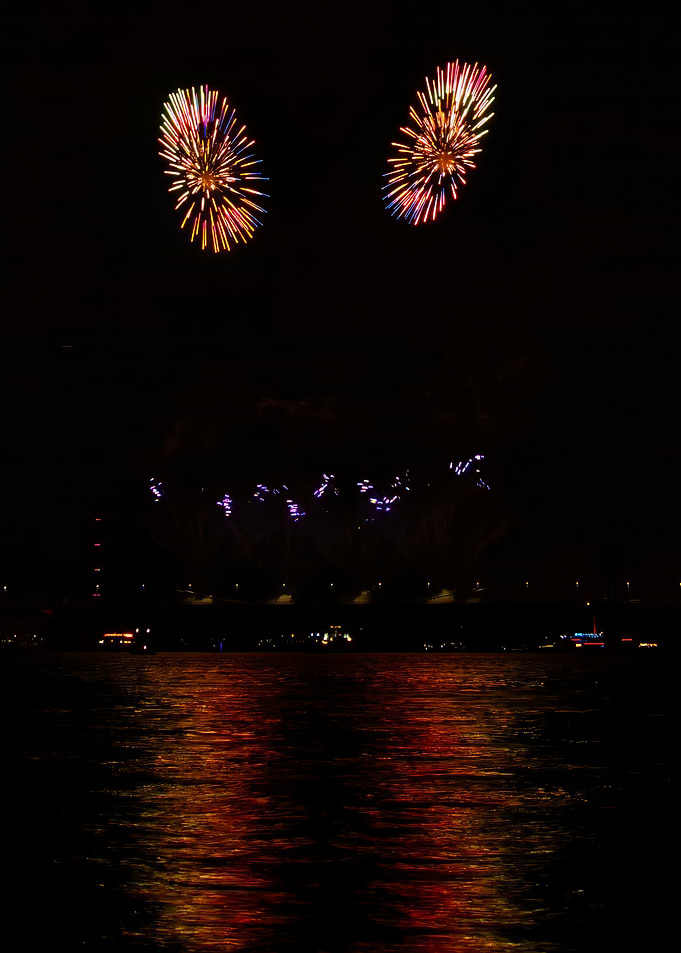 Fireworks Over Water at Night