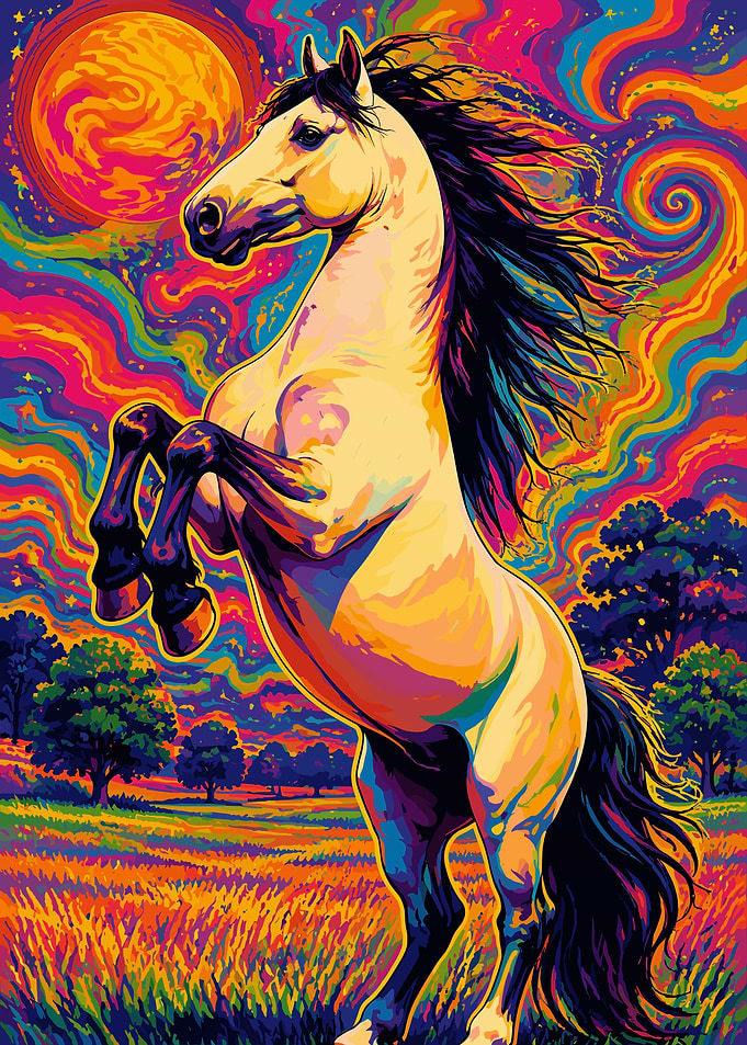 Psychedelic Rearing Horse Art