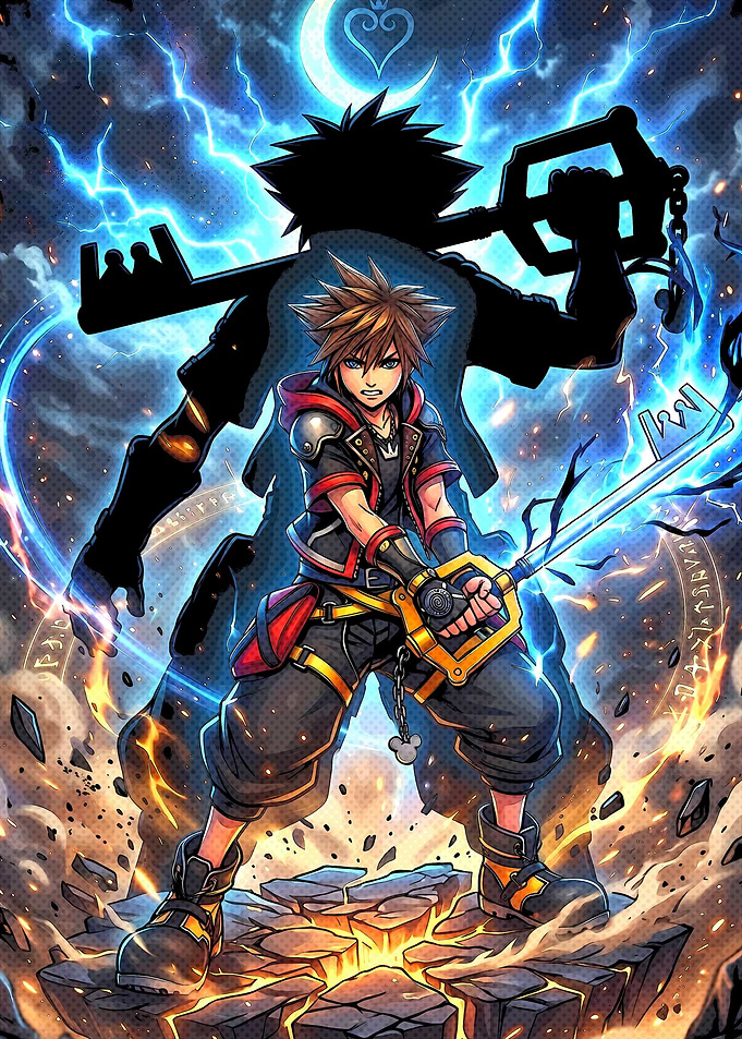 Sora Kingdom Hearts Battle Illustration