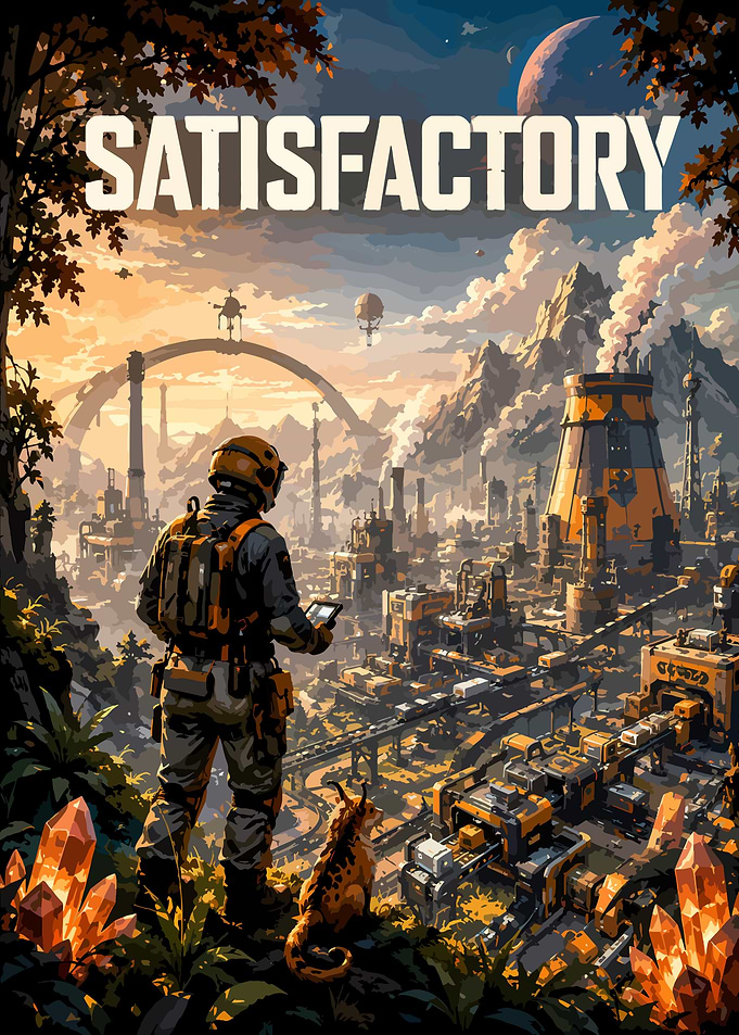 Satisfactory Game Industrial Landscape Poster