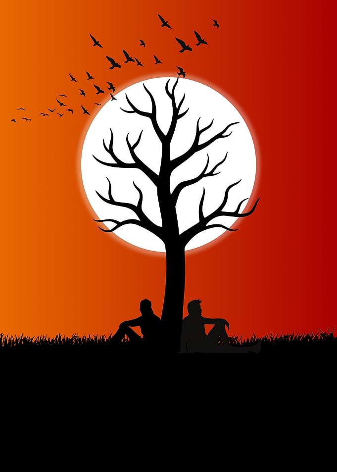 Together at Dusk Two Souls Under the Tree