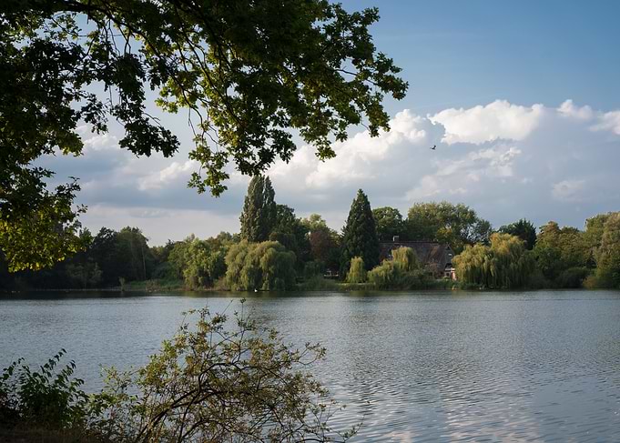 Idyllic German Lake with traditional House