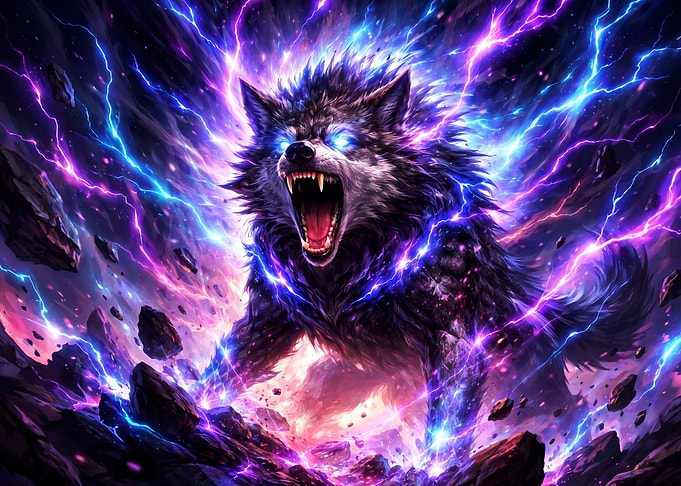 Electric Lightning Wolf Fantasy Art