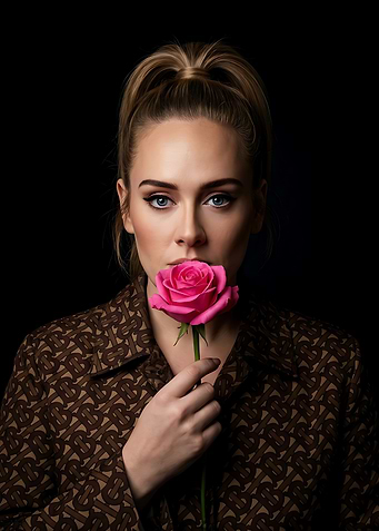 Adele Holding a Pink Rose