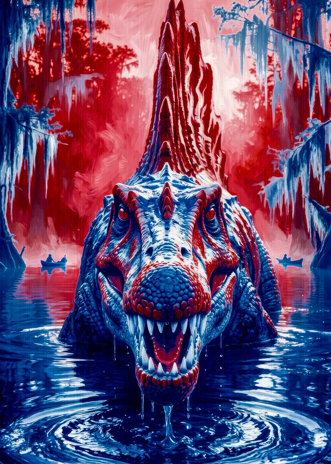 Spinosaurus in Red and Blue Swamp