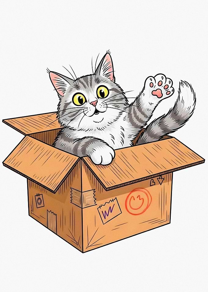Cute Tabby Cat in Cardboard Box