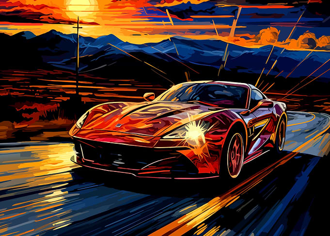 Red Sports Car at Sunset
