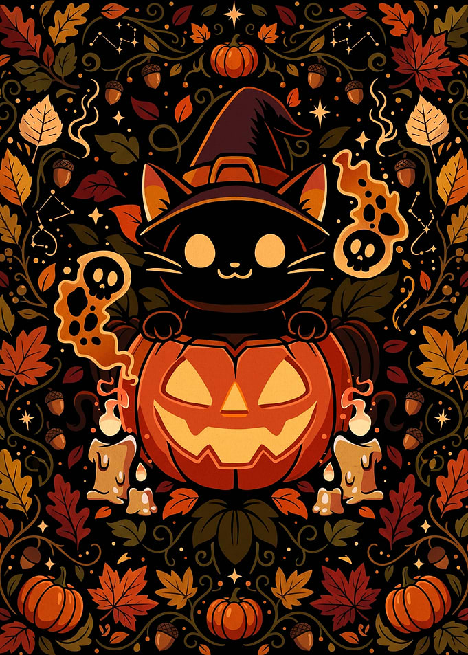 Cute Halloween Cat in Pumpkin