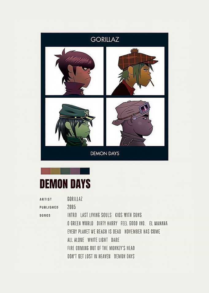 Gorillaz Demon Days Minimalist Album Poster
