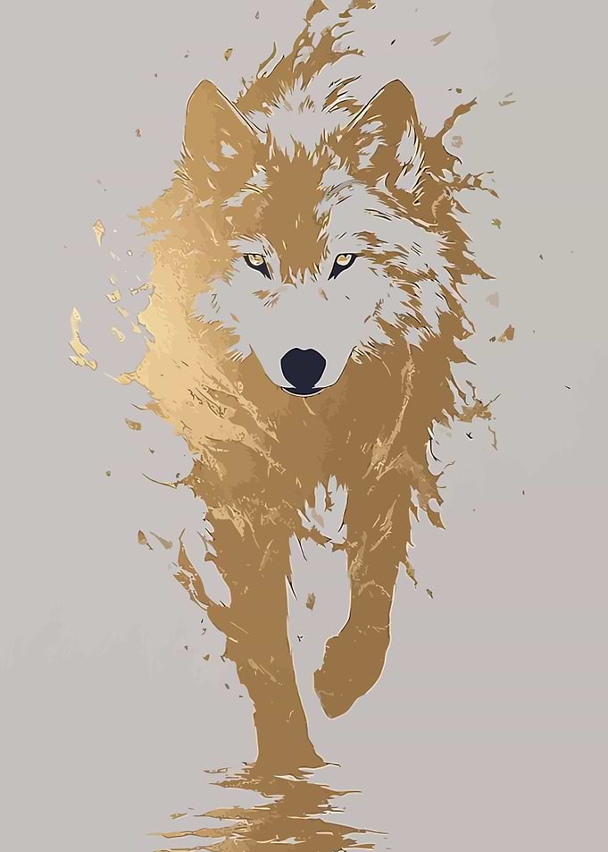 Golden Wolf Abstract Art
