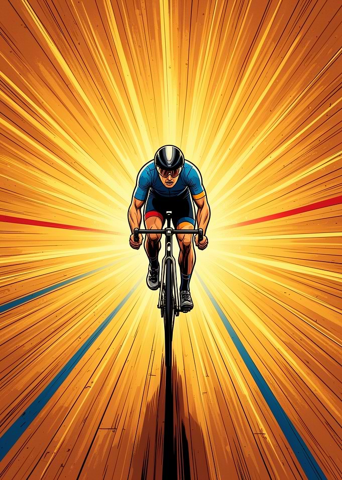Cyclist Racing at High Speed