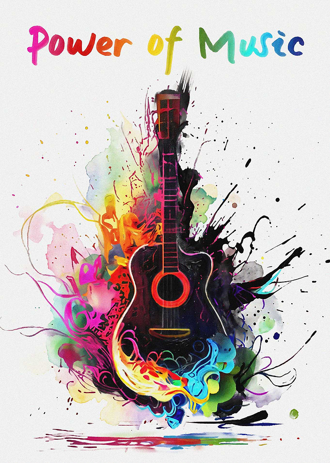 Power of Music Watercolor Guitar Art