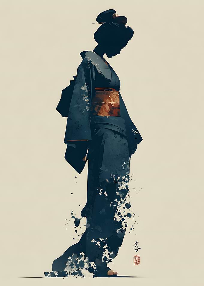 Minimalist Silhouette of a Geisha