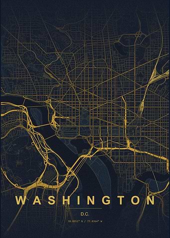 Washington D.C. Gold Map Print