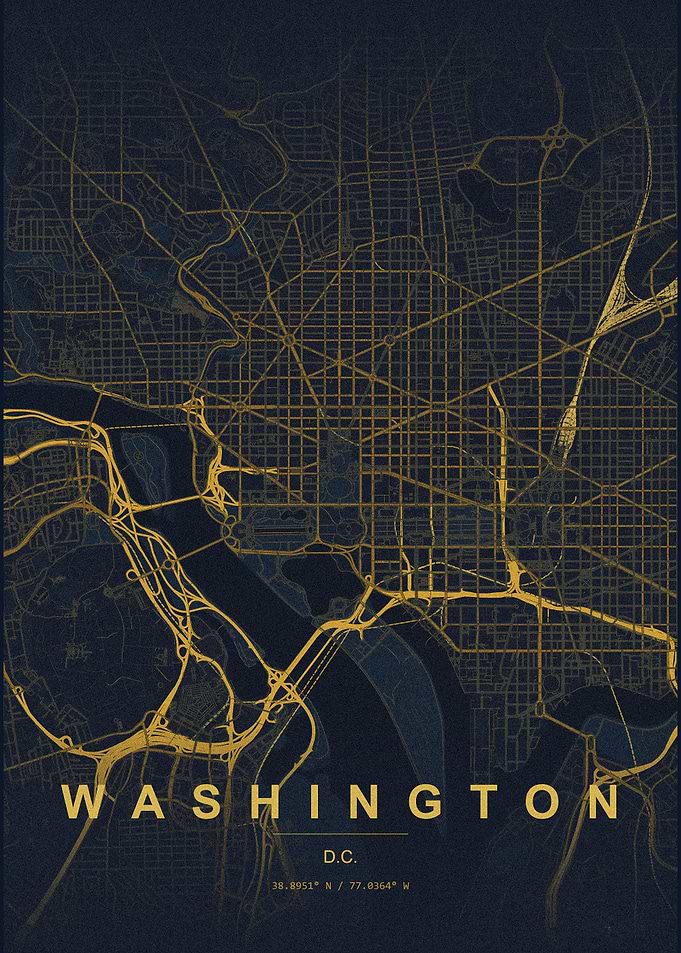 Washington D.C. Gold Map Print