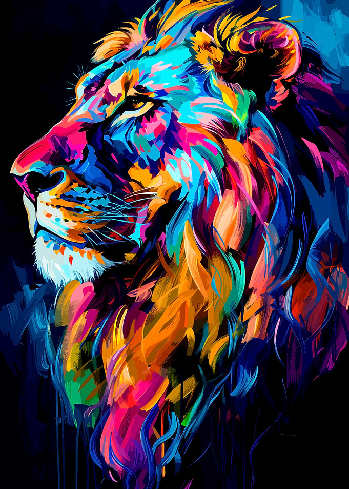 Vibrant Colorful Lion Portrait