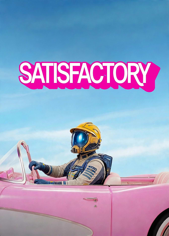 Satisfactory Game Astronaut Driving Pink Car