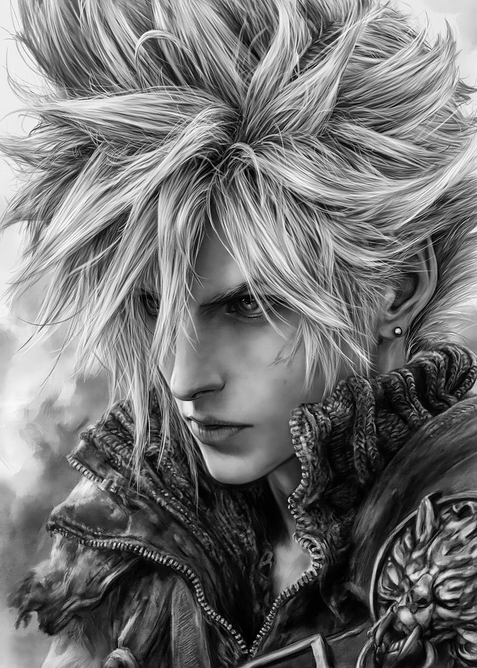 Cloud Strife Portrait Black and White