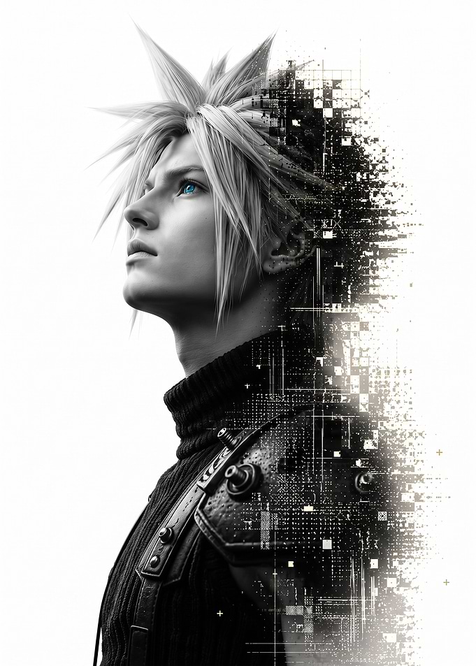 Cloud Strife Digital Glitch Portrait