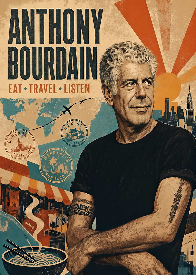 Anthony Bourdain Travel Tribute Poster