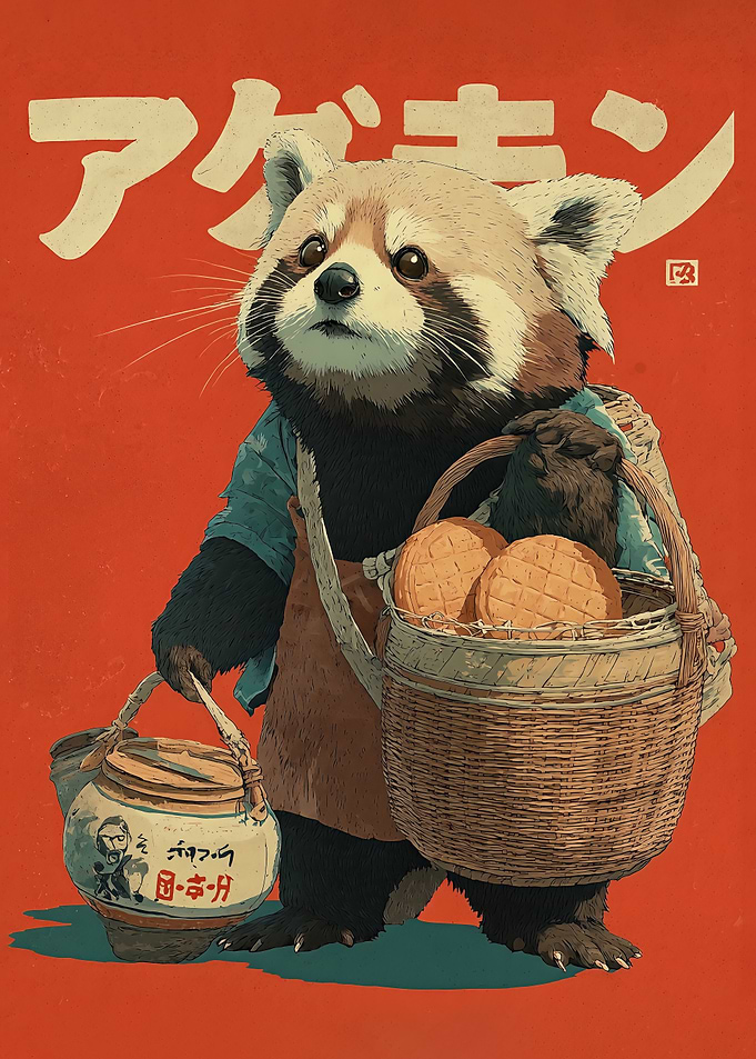 Red Panda Merchant Vintage Poster