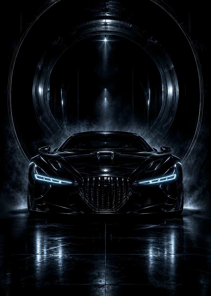 Sleek Black Sports Car in Tunnel
