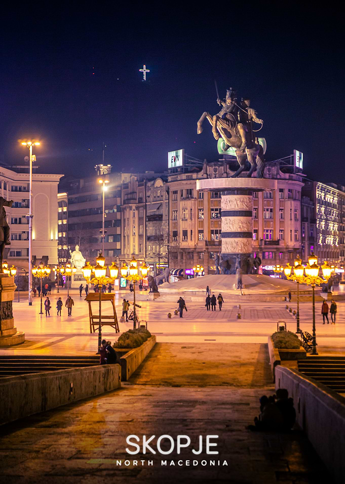 Skopje Macedonia City Square at Night