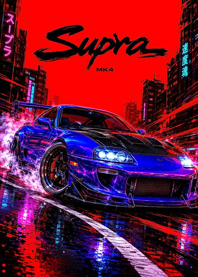 Neon Blue Toyota Supra MK4 Poster