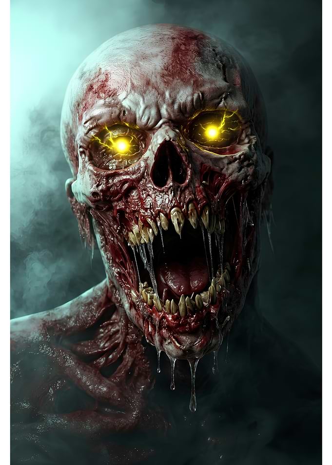 Terrifying Glowing-Eyed Zombie Portrait