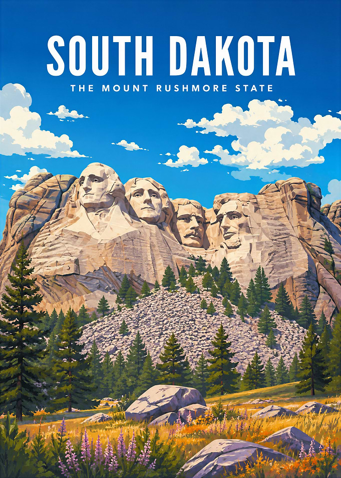 South Dakota, Mount Rushmore, Travel Poster