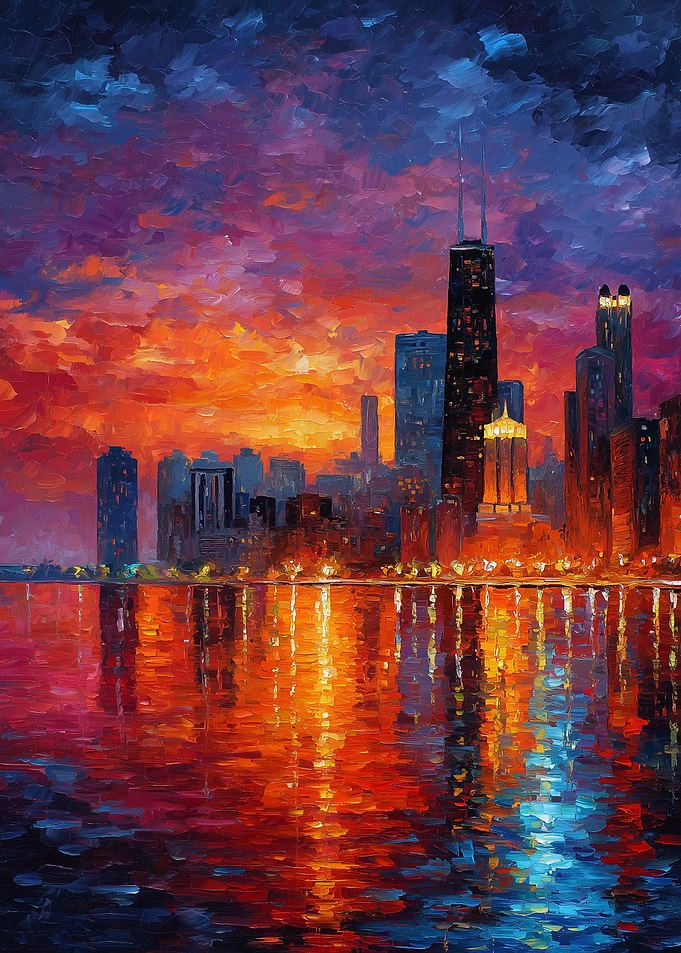 Chicago Sunset Reflections