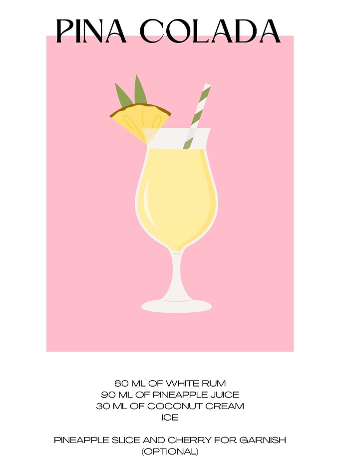 Pina Colada Cocktail Recipe Poster