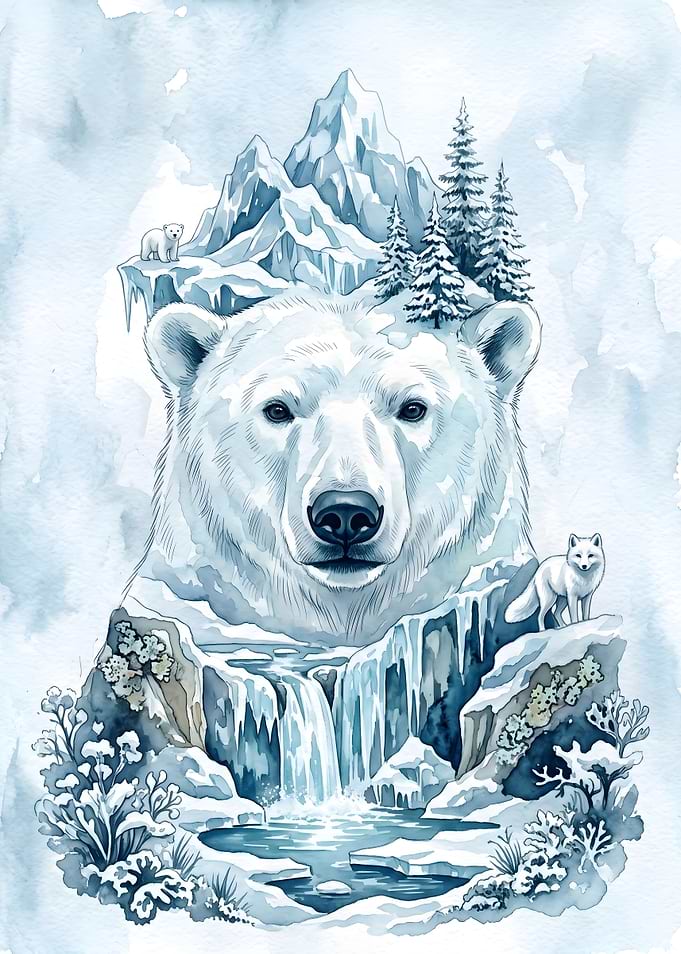 Double Exposure Polar Bear Arctic Landscape