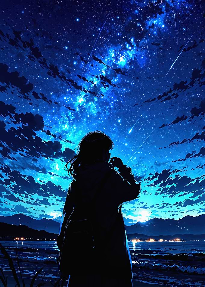 Girl Watching the Starry Night Sky