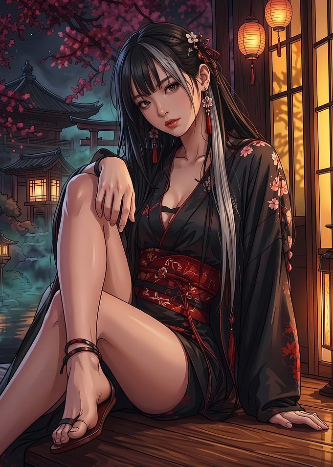 Beautiful Woman in Traditional Kimono