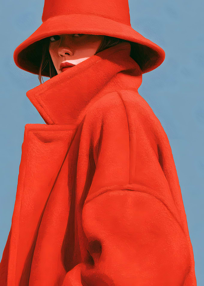 Woman in Vibrant Red Coat