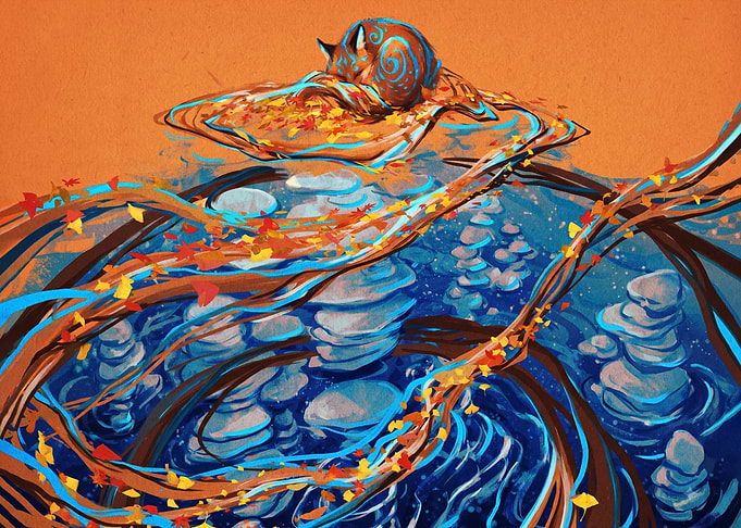 Sleeping Fox on Autumn Pond