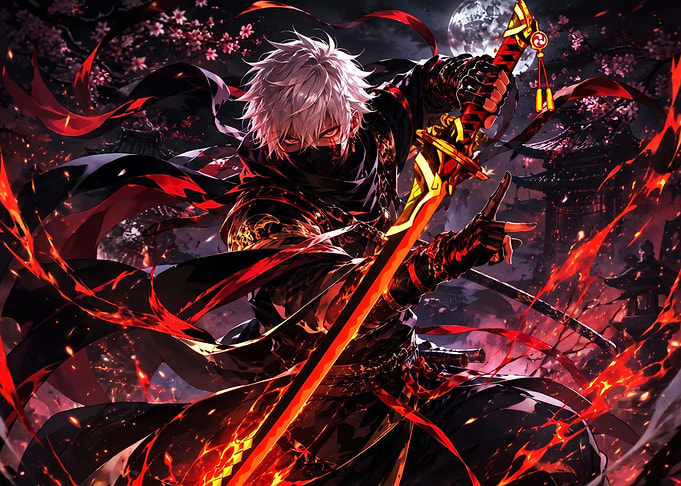 White-Haired Ninja with Glowing Katana