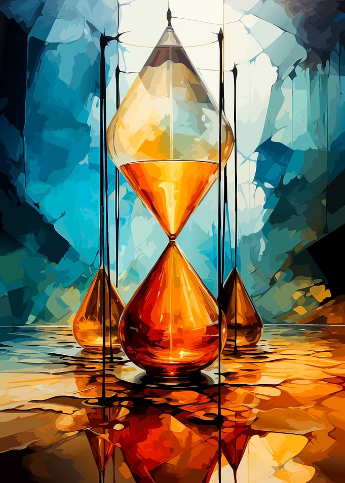 Abstract Hourglass with Golden Liquid