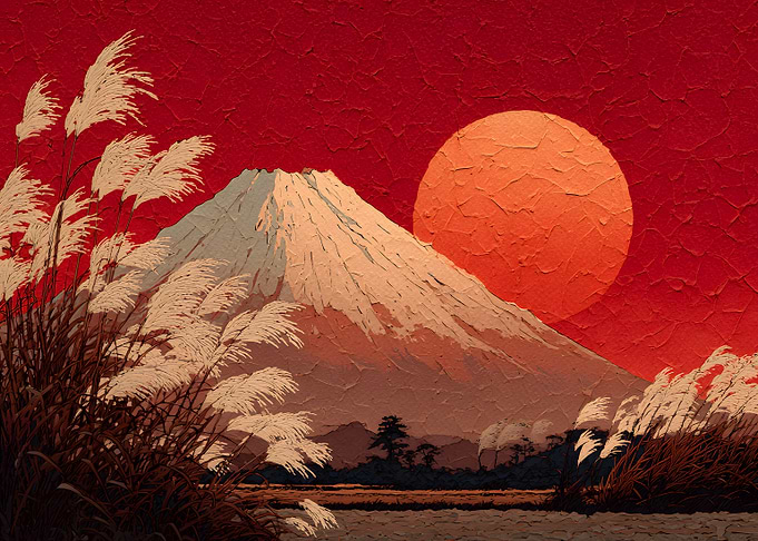 Mount Fuji at Red Sunset