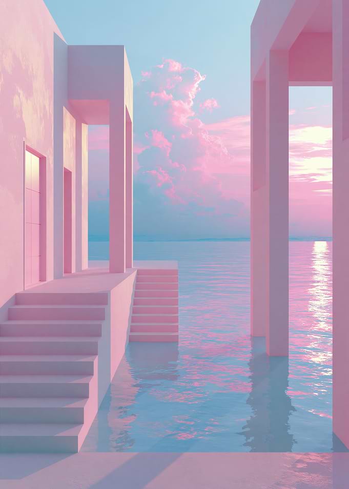 Surreal Pink Minimalist Coastal Architecture