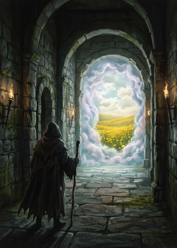Wizard Standing Before Magical Portal