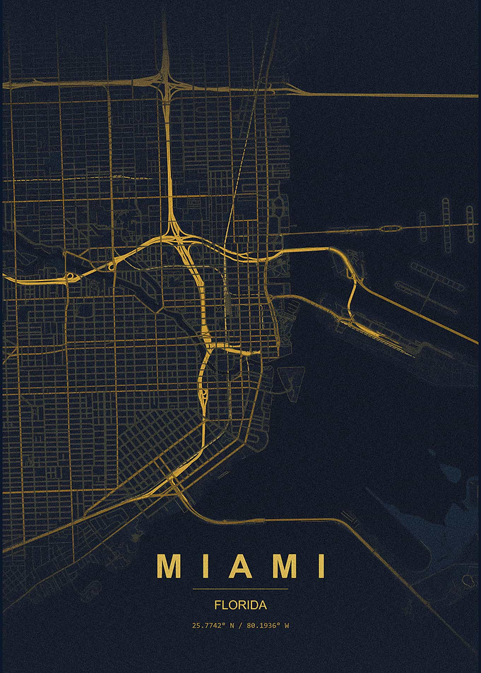 Minimalist Gold Miami City Map